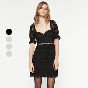 Bardot Black Lace Puff Sleeve Mini